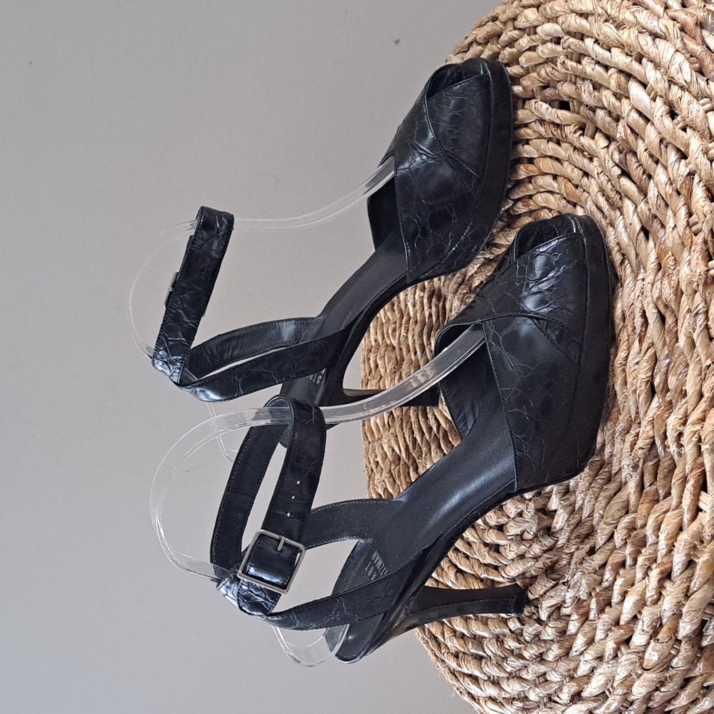 Stuart Weitzman Black Croc-Embossed Heels